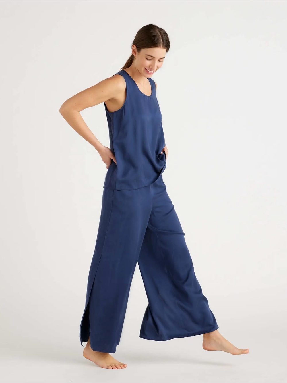 Quince | 100% Washable Silk Pajama Tank Pants Set in Indigo ~ Medium